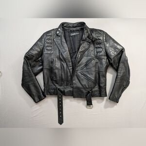 VTG Steinmark Leather Biker Jacket Black Size 42 Motorcycle Padded Heavy Leather